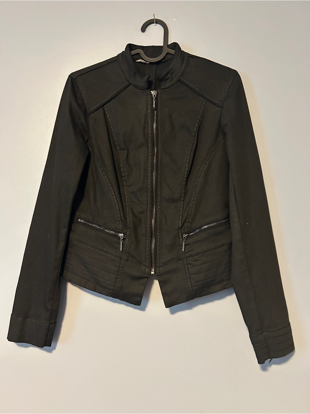White House Black Market Black Zip-Front Moto Jacket